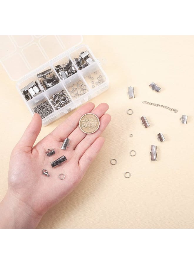 Jewelry Making Kit Set with 3 Sizes 304 Stainless Steel Ribbon Ends & End Chains & 4mm/8mm Jump Ring & Lobster Claw Clasps Silver Tones End Chain Clasps for DIY Chains Jewelry Making - Image 4