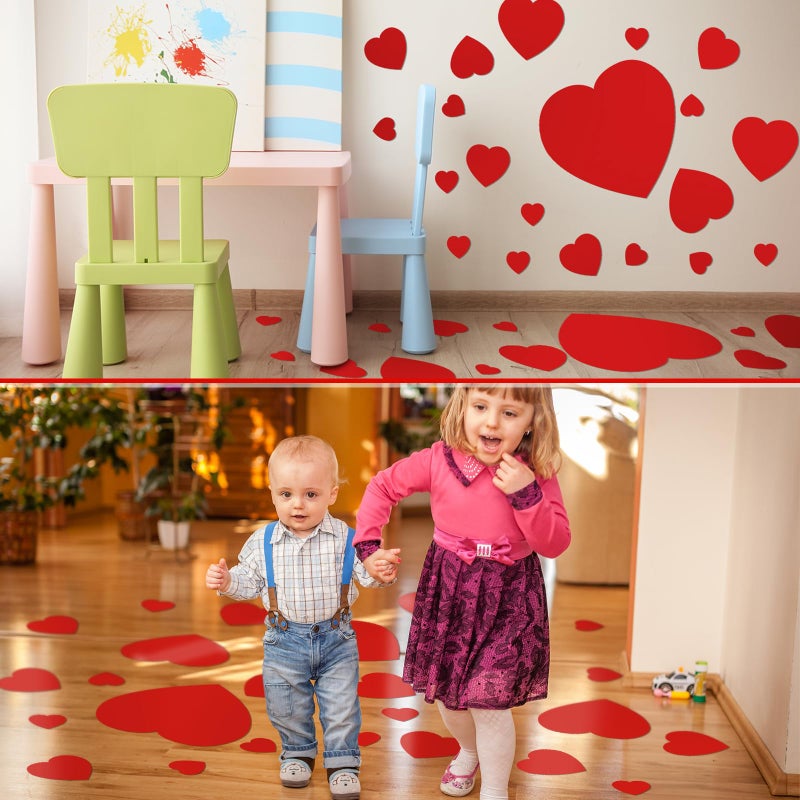 ReliThick 60 Pcs Valentineâ€˜s Day Heart Floor Decal Red Heart Floor Cling Window Stickers Films Valentine Self Adhesive Wall Decal for Wedding Anniversary Classroom Party Decor - Image 5