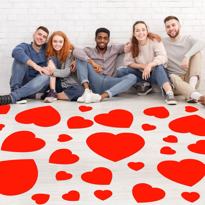 ReliThick 60 Pcs Valentineâ€˜s Day Heart Floor Decal Red Heart Floor Cling Window Stickers Films Valentine Self Adhesive Wall Decal for Wedding Anniversary Classroom Party Decor - Image 1