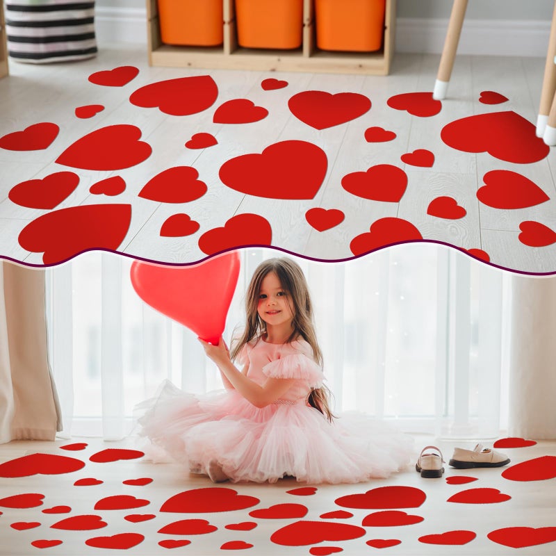 ReliThick 60 Pcs Valentineâ€˜s Day Heart Floor Decal Red Heart Floor Cling Window Stickers Films Valentine Self Adhesive Wall Decal for Wedding Anniversary Classroom Party Decor - Image 3