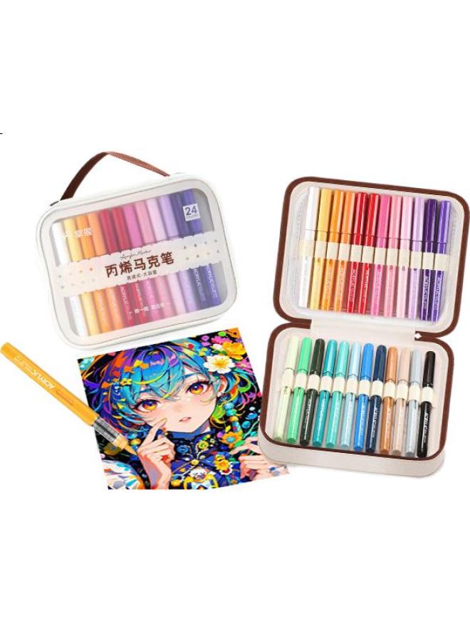 Grasp Canvas Bag Packed Direct Liquid Soft Head Acrylic Marker Pen Set Of 24 Colors For Students Art Special Use Non-Transparent Color Layerable Children Elementary School Watercolor Pen - Image 3