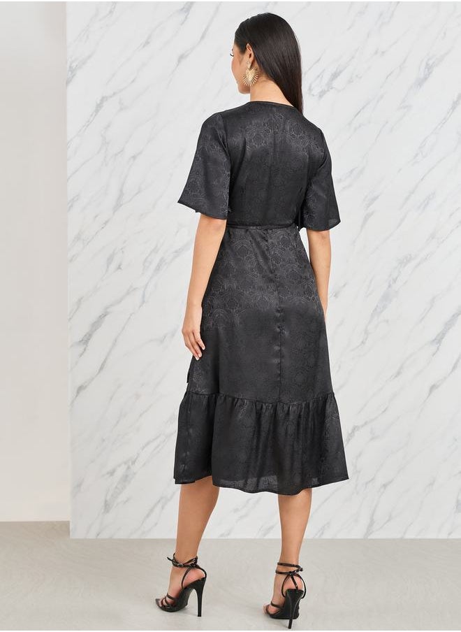 Styli - Jacquard Print A-Line Wrap Midi Dress - Image 1