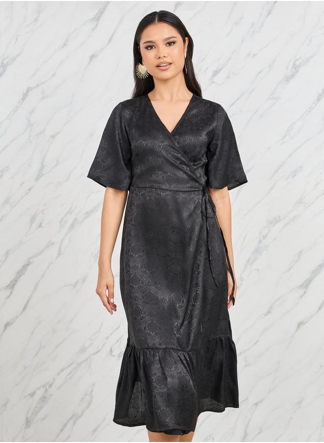 Styli - Jacquard Print A-Line Wrap Midi Dress - Image 1