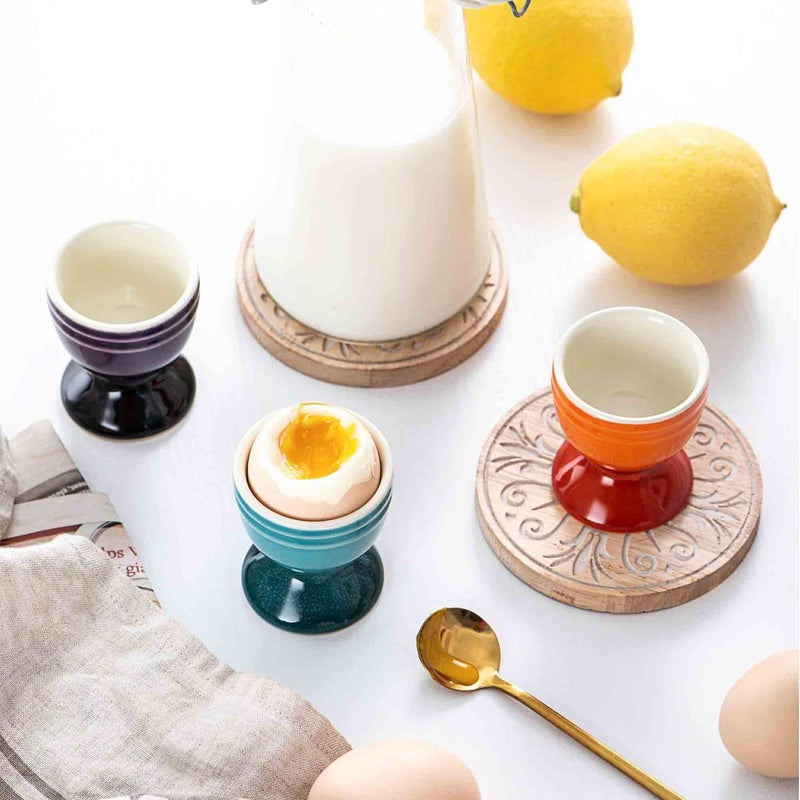 UNICASA Ceramic Egg Cups, Porcelain Colorful Egg Cup Set of 6, Stand Holder for Soft Boiled Eggs, Microwave & Dishwasher Safe (Set A) - Image 3
