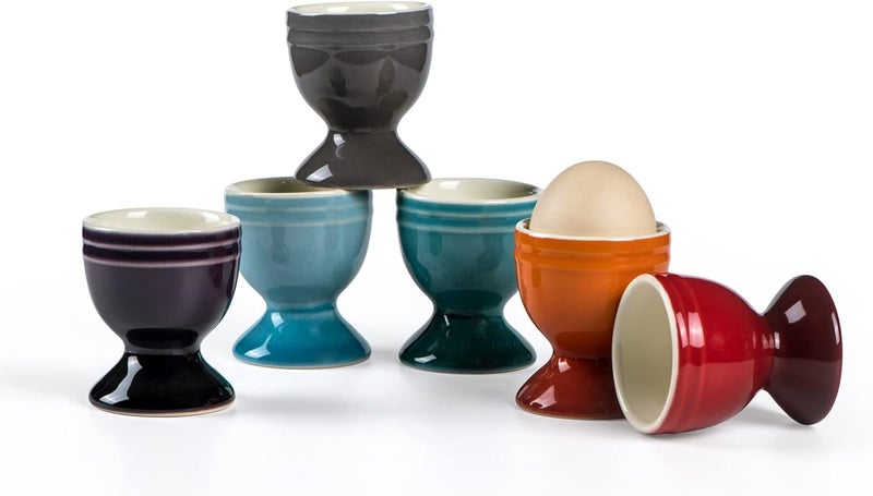 UNICASA Ceramic Egg Cups, Porcelain Colorful Egg Cup Set of 6, Stand Holder for Soft Boiled Eggs, Microwave & Dishwasher Safe (Set A) - Image 1