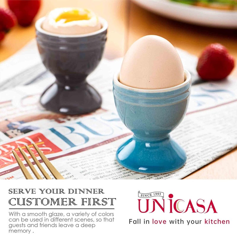 UNICASA Ceramic Egg Cups, Porcelain Colorful Egg Cup Set of 6, Stand Holder for Soft Boiled Eggs, Microwave & Dishwasher Safe (Set A) - Image 4