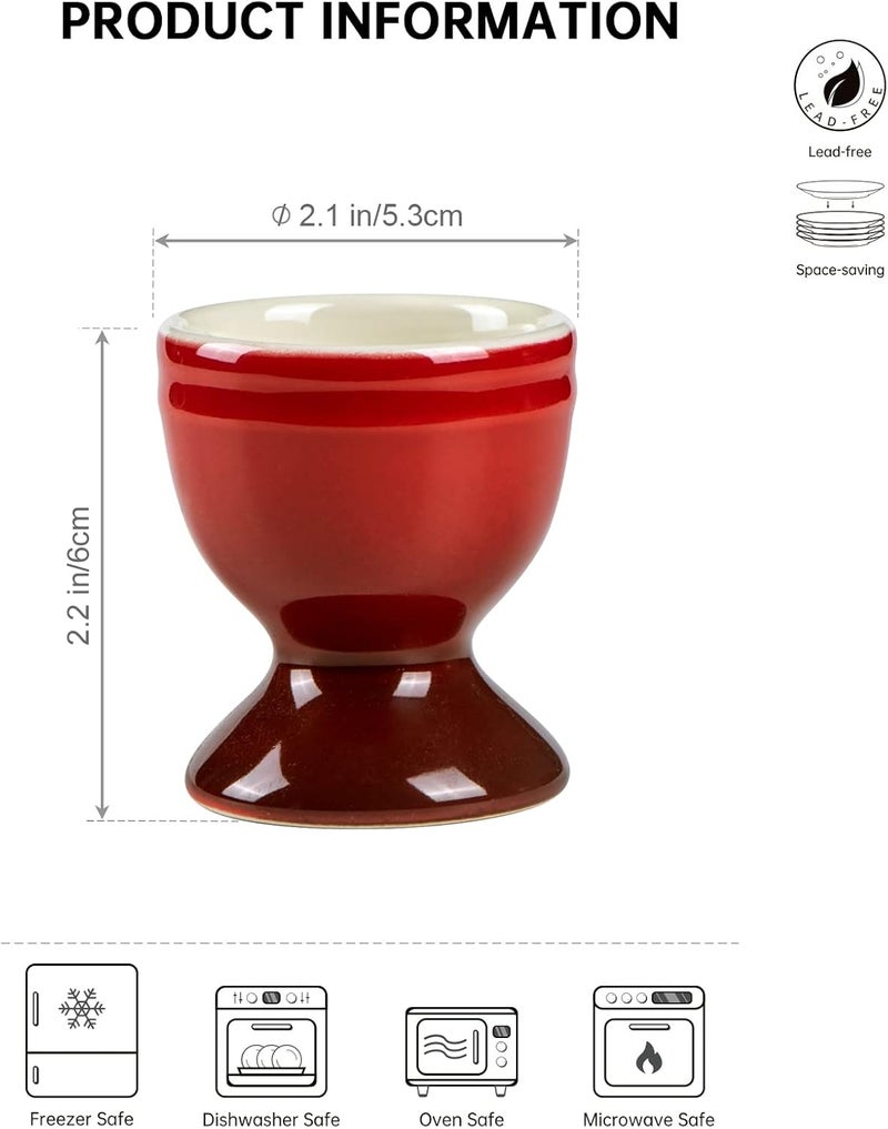 UNICASA Ceramic Egg Cups, Porcelain Colorful Egg Cup Set of 6, Stand Holder for Soft Boiled Eggs, Microwave & Dishwasher Safe (Set A) - Image 2