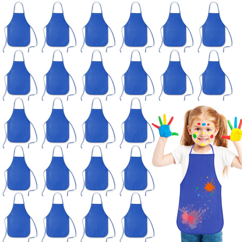 KUUQA 24 Pack Kids Art Aprons Bulk Blue Children Painting Aprons Art Smocks for Craft Kitchen Classroom Painting Party Supplies - Image 1