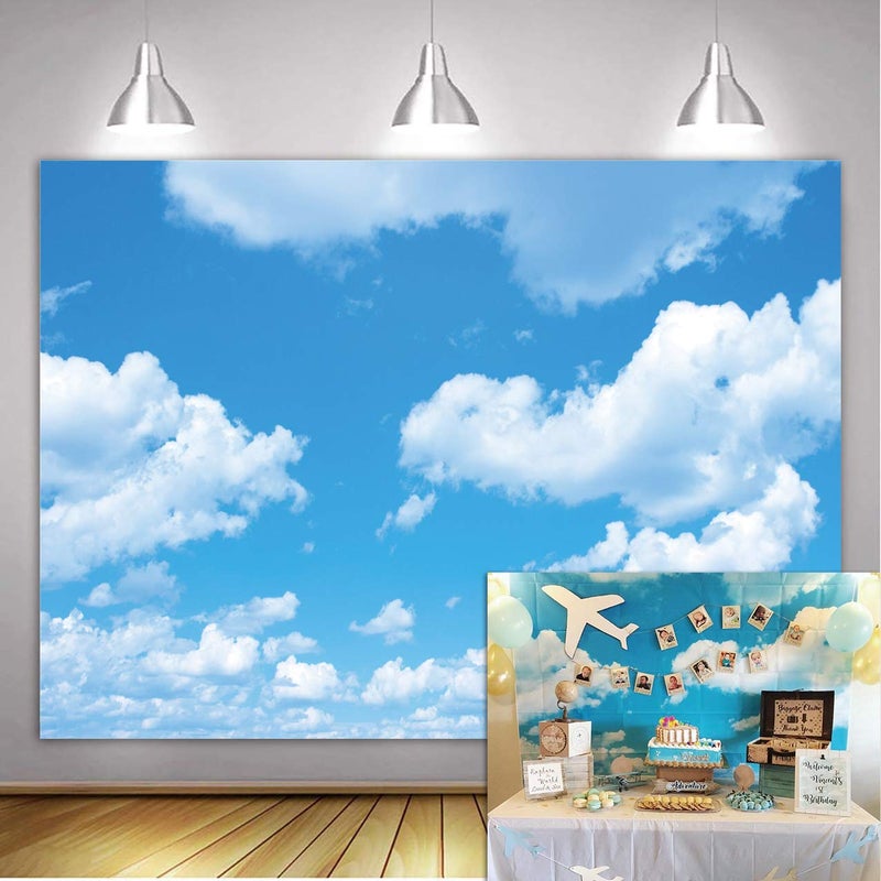 GYA 7x5ft Blue Sky White Clouds Photo Background Sunshine Sky Clouds Theme Photography Backdrop Adventure Travel Booth Wedding Party Decor Studio Props - Image 1