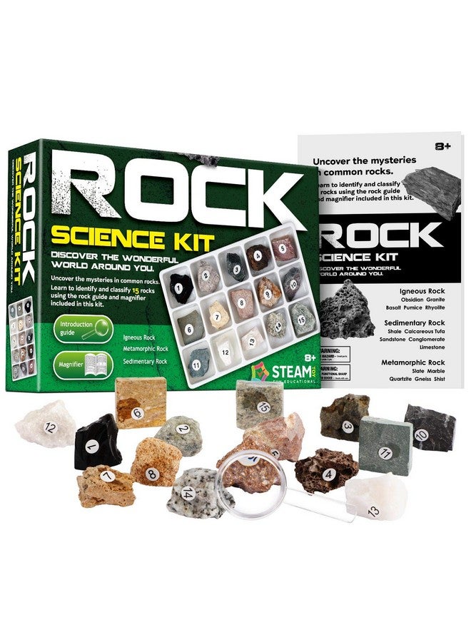 XX Toys Rock Stone Colletction Science Kit Geology Kid Specimens Gift Presents 15Pcs Magnifier Included - Image 1