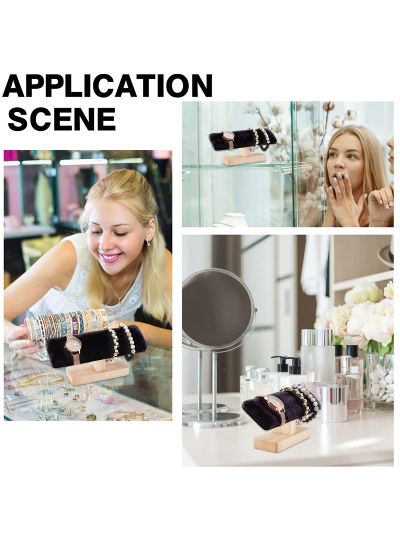 Wooden Watch Display Stand, Black Velvet T-Bar Bracelet Holder Jewelry Organizer Stand Removable Bangle Pendants Anklet Tower Rack for Home Use, Retail Display Selling (Black) - Image 3