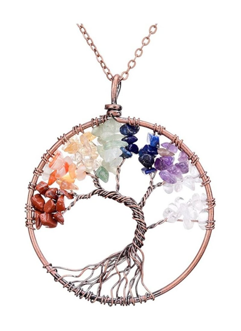 Generic - Crystal Pendant Necklace, 7 Color Tree of Life Crystal Pendant Necklace, Tumbled Stone Exquisite Tree of Wisdom Ancient Copper Necklace, Chakra Gemstone Copper Wire Wrap Necklace - Image 1