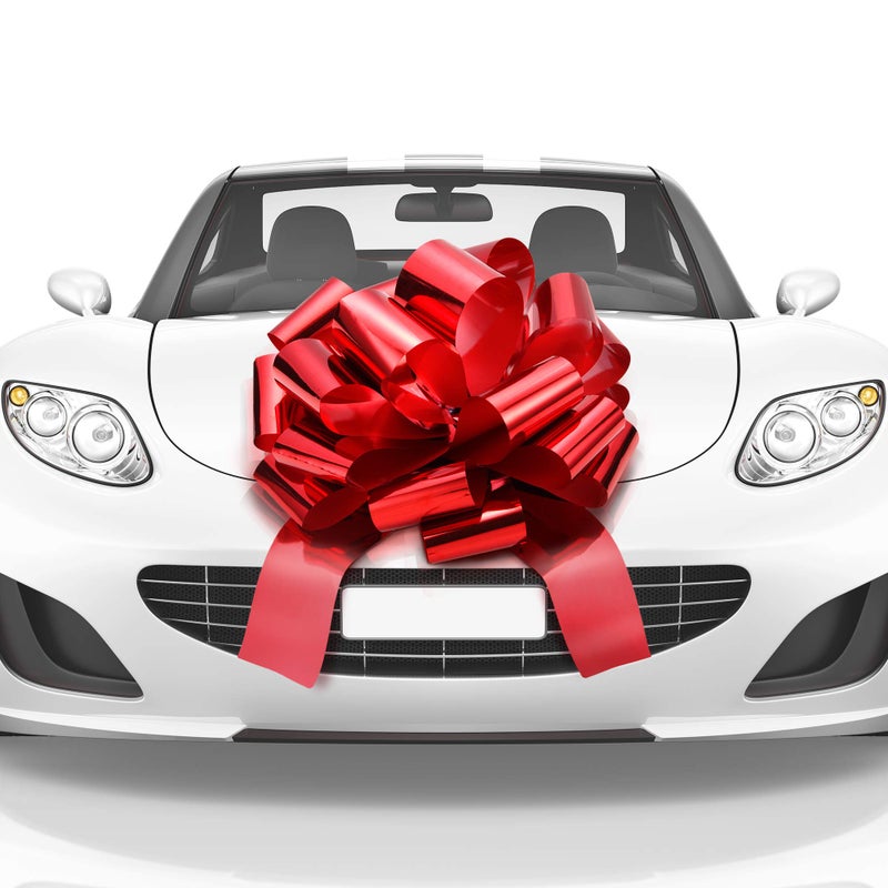 Mata1USA  Huge Car Bow  Shiny Red 18 Inch  Big Gift Wrapping Bow for Large Gift Decoration  Giant Size for Indoor  Outdoor Use  20 Loops  4 Stickers  No Magnets That Scratch