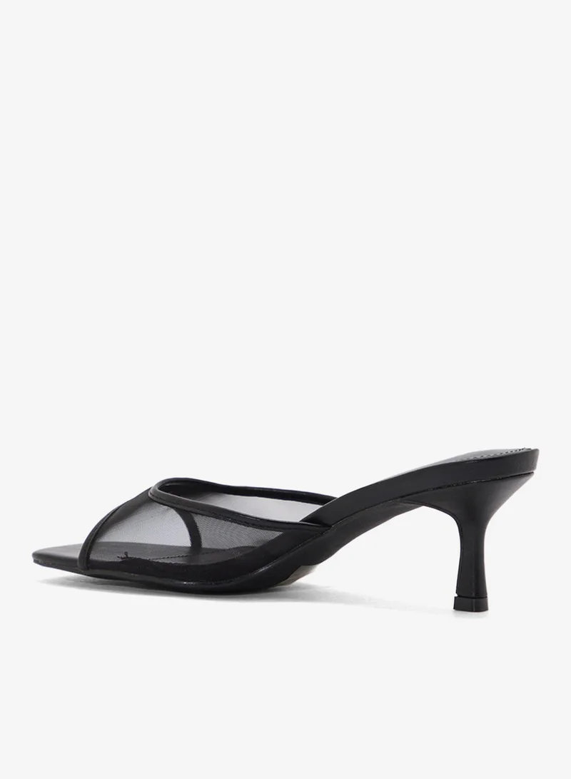 Ella Black Mesh Detail Mule Heel Sandal for Women | Best Price UAE