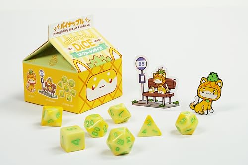 1985 Games Pineapple Kawaii Cat Dice Set Milk CartonInspired Dice for DND TTRPGs Tabletop Roleplaying - Image 1