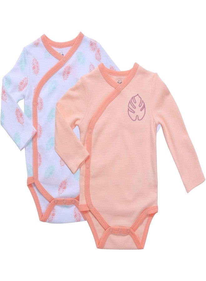 Asher and Olivia Baby Girl's 2-Pack Long-Sleeve Kimono Bodysuit Set: Side Snap Infant in Pink- Size (9-12 Months) - Image 1