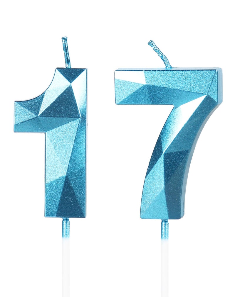 Yiran 3D Blue Birthday Candles Numbers 17.5 cm, Cake Decoration for Birthday, Number 17 - Image 1