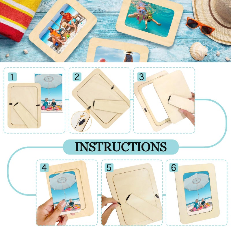 RYKOMO 12 Pieces DIY Wooden Picture Frames, Unfinished Solid Wood Photo Picture Frames for 4 x 6 in Photos, Standing Wooden Picture Frame for Valentine's Day Gift, Father's Day, Mother's Day DIY Crafts - Image 5