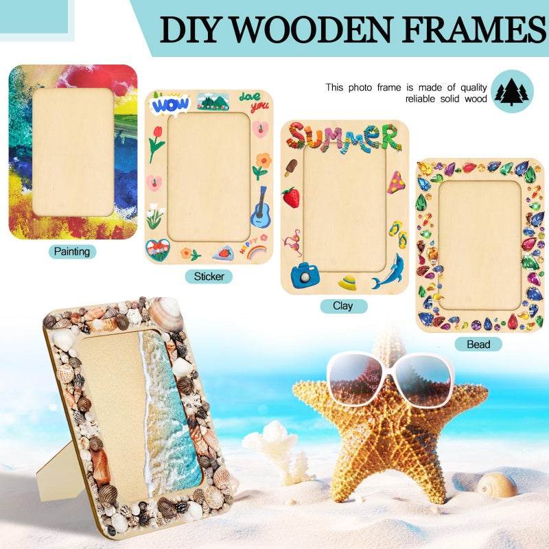 RYKOMO 12 Pieces DIY Wooden Picture Frames, Unfinished Solid Wood Photo Picture Frames for 4 x 6 in Photos, Standing Wooden Picture Frame for Valentine's Day Gift, Father's Day, Mother's Day DIY Crafts - Image 3
