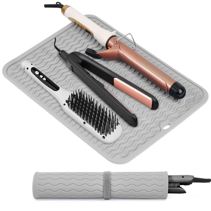 Suafrnut Oversize Silicone Heat Resistant Mat Portable Travel Mat Cover with Velcro for Curling Irons Flat Irons Hair Straightener and Hot Hair Styling Tools142 x 11