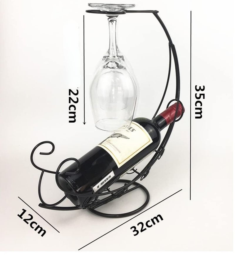 Homya Tabletop Metal Wine Bottle Rack Elevated Vertical Countertop Wine Glass Display Organizer, Dining Table Offers Wine Glasses as Gifts, Holds 1 Bottle 2 Glasses, Plating Craft Black - Image 4