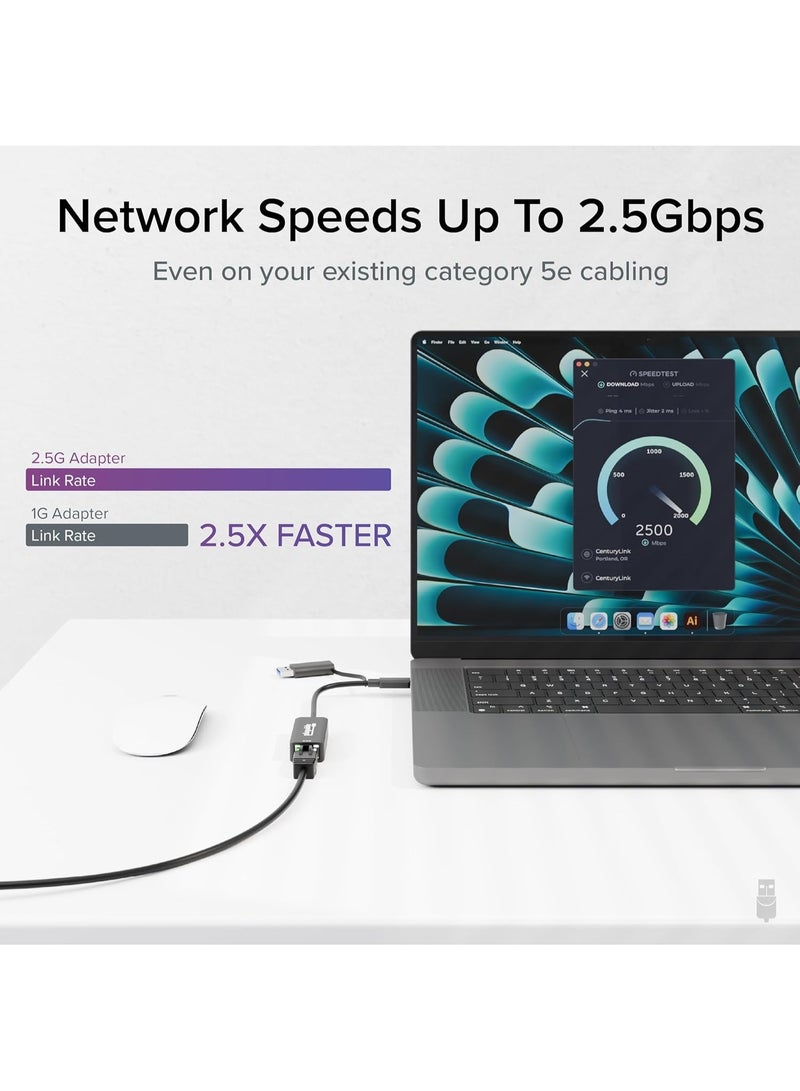 Plugable 2.5G USB-C and USB Ethernet Adapter, Dual USB-C/USB-A 2-in-1 Gigabit LAN Adapter, Supports 2.5Gbps RJ45, Compatible with Thunderbolt 3, USB 3.0, Windows macOS Linux, Plug and Play Aluminum Design - Image 3