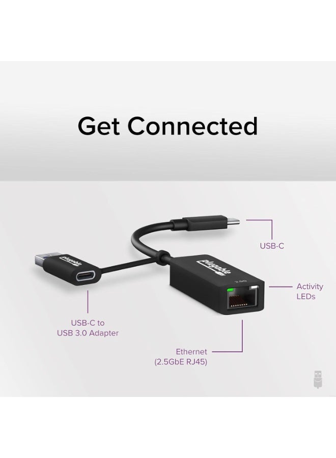 Plugable 2.5G USB-C and USB Ethernet Adapter, Dual USB-C/USB-A 2-in-1 Gigabit LAN Adapter, Supports 2.5Gbps RJ45, Compatible with Thunderbolt 3, USB 3.0, Windows macOS Linux, Plug and Play Aluminum Design - Image 2