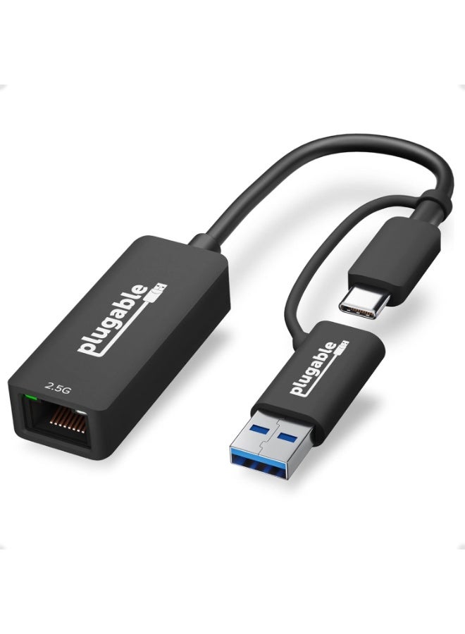 Plugable 2.5G USB-C and USB Ethernet Adapter, Dual USB-C/USB-A 2-in-1 Gigabit LAN Adapter, Supports 2.5Gbps RJ45, Compatible with Thunderbolt 3, USB 3.0, Windows macOS Linux, Plug and Play Aluminum Design - Image 1