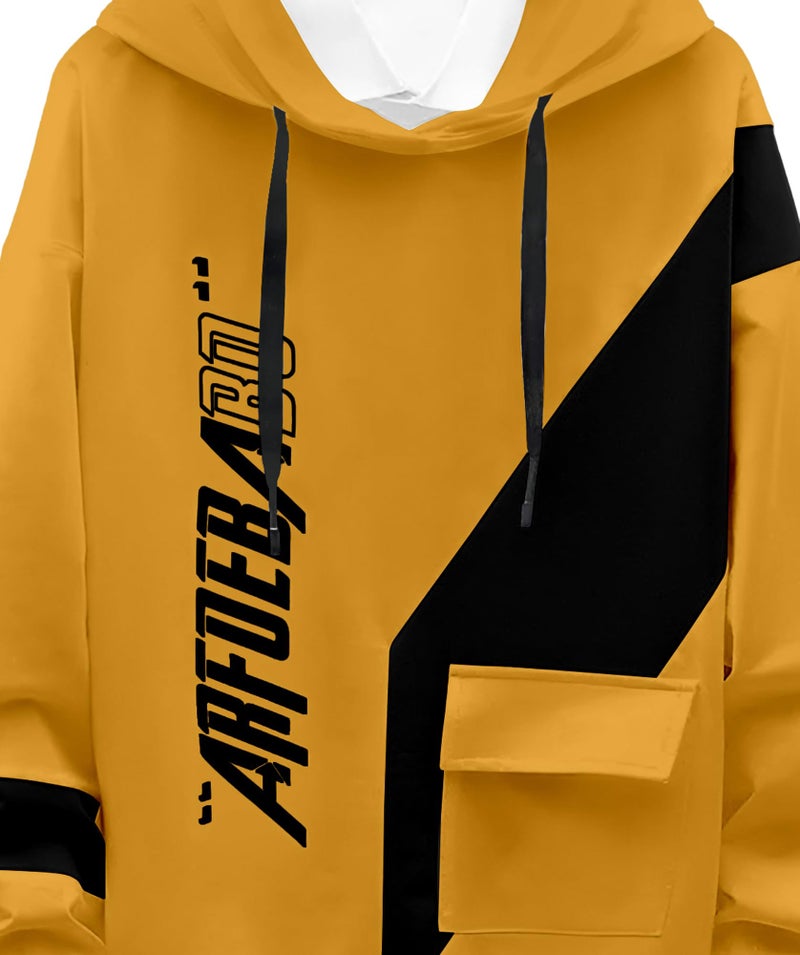 AUSK Cotton Blend Men's Mustard Color Geometric Printed Regular Fit Full Sleeve Hooded T-Shirt - Image 4