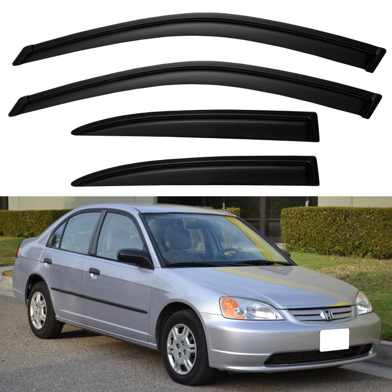 Window Visors Rain Guards for Honda Civic 2001 2002 2003 2004 2005 OutChannel Window Vent Wind Deflectors Visors Shades for 0105 Civic 4Door Sedan