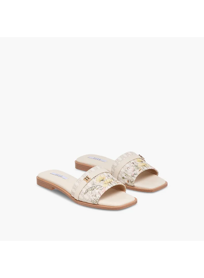 ELLE Women's Floral Print Slip-On Flat Sandals