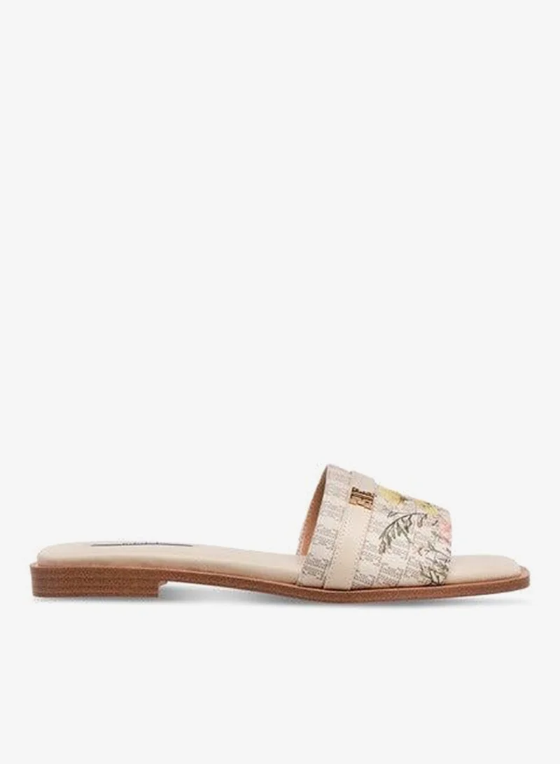 ايل صنادل نسائية مسطحة بنقشة الزهور سهلة الارتداء