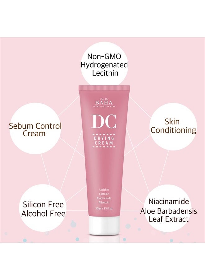 Cos De BAHA Drying Cream for Face Sebum Control Oily Skin Moisturizer with Hydrogenated Lecithin + Niacinamide 5% - Silicon Free, Alcohol Free, Facial Skin Conditioning, 1.5 Fl Oz (45ml) - Image 2