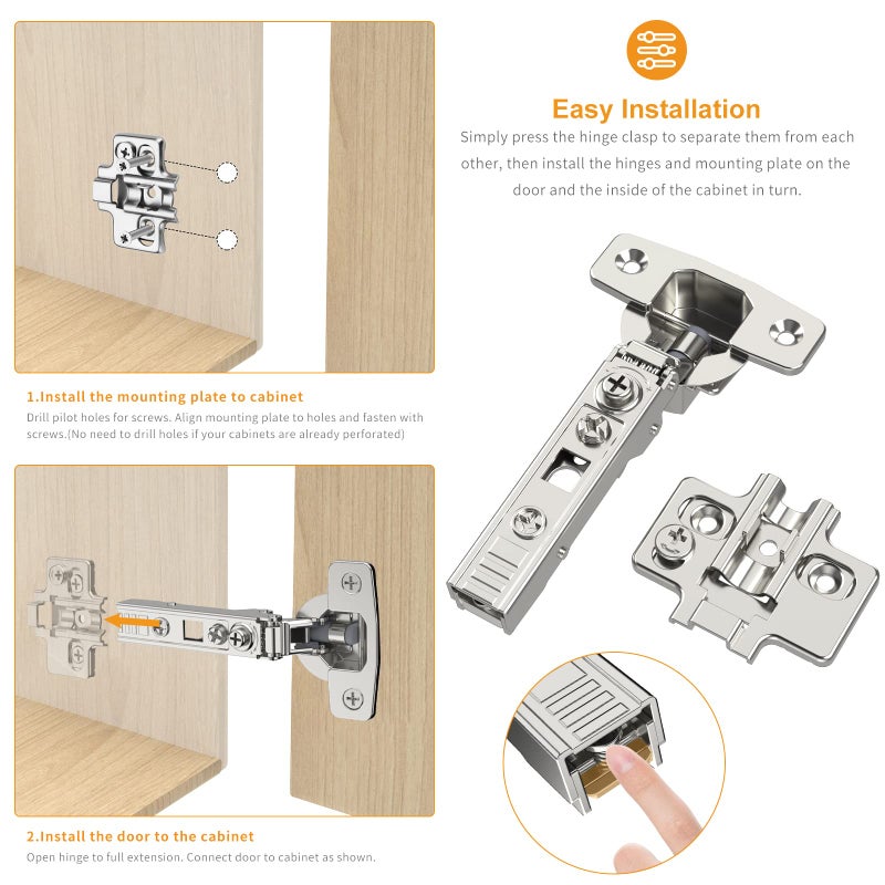 Chibery 10 Pack Frameless Full Overlay Soft Close Concealed European Hinges, Self Closing Satin Nickel, 105 Â° Open Angle 4D Adjustment, Speed Control, Clip On, Stainless Steel for Cabinet Door - Image 5