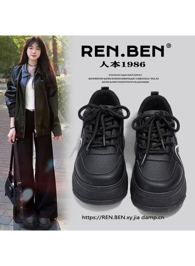 Renben 2025 Spring Summer New Casual Black Platform Sneakers Women Thick Sole Chunky Sports Shoes Cool