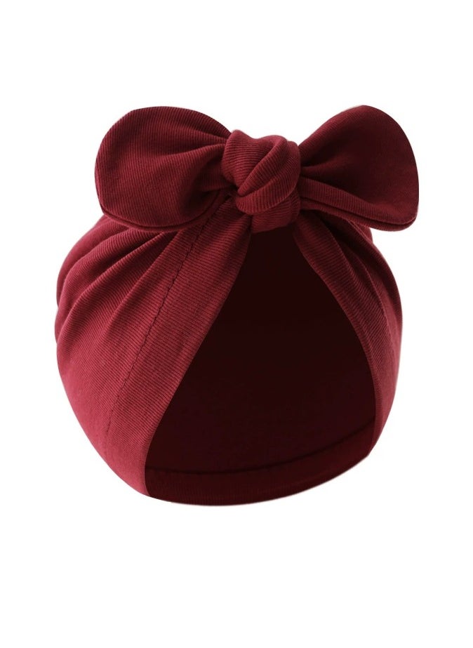 Generic Cute Baby Bowknot Cap  Beanie Wine Red For 6 Month to 24 Month Baby 