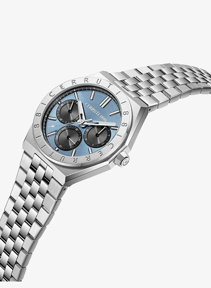 شيروتي 1881 Ravello Light Blue Dial, Stainless Steel Bracelet, Multifunction Watch for Men, 42mm
