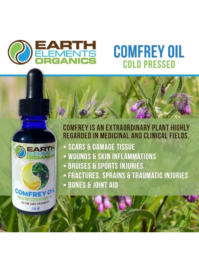 Earth Elements Organics - 100% Organic Comfrey Medicinal Herbal Oil, Raw, Non-Gmo - Wound Healing, Skin-Cell Regeneration, Moisturiser, Scar Reduction, Anti-Inflammatory - Image 1