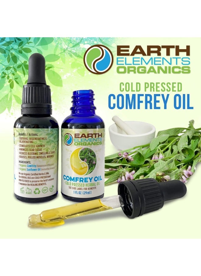 Earth Elements Organics - 100% Organic Comfrey Medicinal Herbal Oil, Raw, Non-Gmo - Wound Healing, Skin-Cell Regeneration, Moisturiser, Scar Reduction, Anti-Inflammatory - Image 1