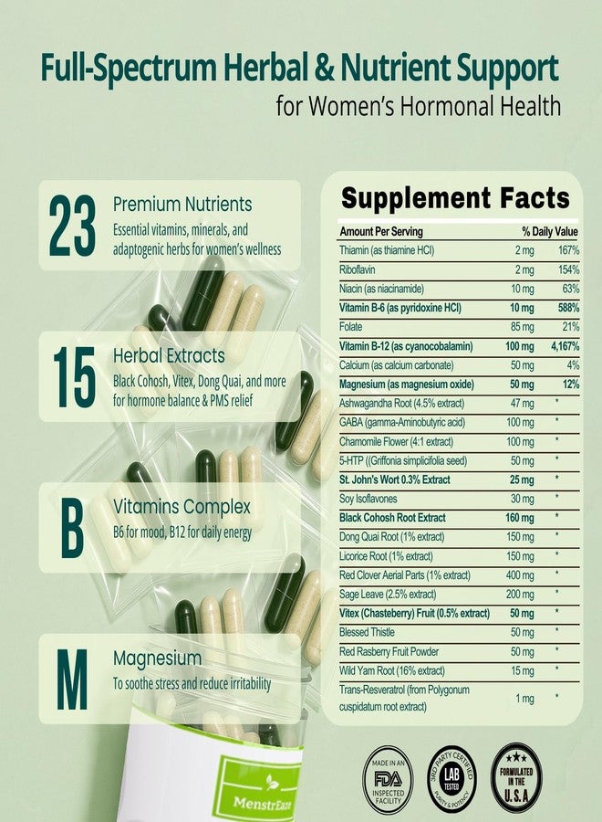 MenstrEaze Hormone Balance for Women - PMS Support Supplement for Mood, Menstrual Cramp, Bloating, Hormone-Free Perimenopause & Menopause Support, Chasteberry, Black Cohosh, St. John’s Wort, 30 Daily Packets - Image 4