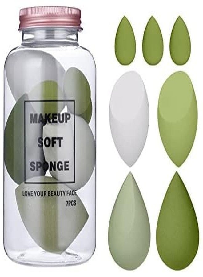 GOLD MAX Makeup Sponge Set Beauty Blender with Egg Case, Soft Sponge For Liquid Foundation, Creams, and Powders，Latex Free Wet and Dry Makeup (Green) (Multicolor 4 Big + 3 Mini -7 Pcs set) - Image 1