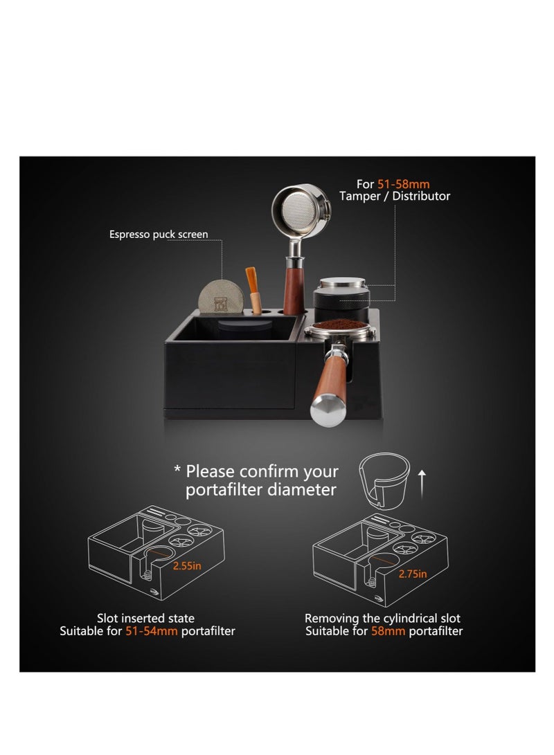 Captaintech Espresso Knock Box, Espresso Coffee Organizer Box Fit for Storage 51, 54, 58MM Espresso Tamper, Distributor, Portafilter & Puck Screen Accessories, Plastic Station Base, Multifunctional Design (Black - Image 4
