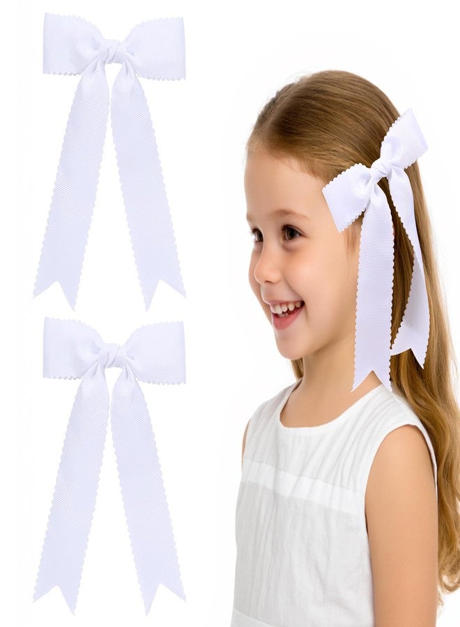 NCMAMA 2pcs White Bows for Girls Grosgrain Ribbon Alligator Hair Clips Hair Barrettes Hair Accessories for Girl Teens Kids Toddler with Long Tail - Image 1