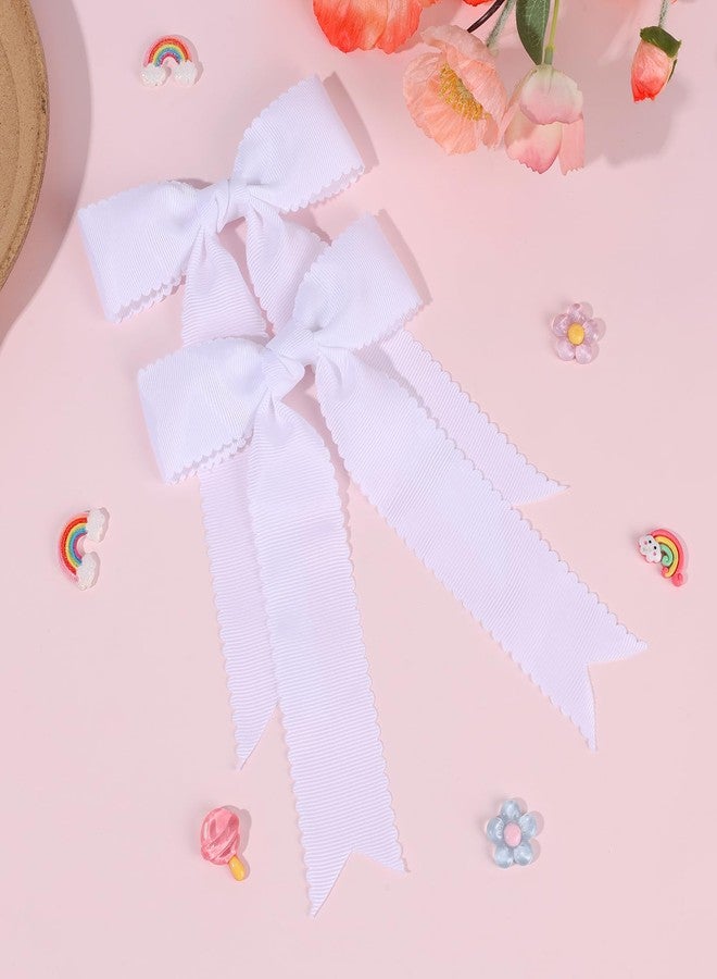 NCMAMA 2pcs White Bows for Girls Grosgrain Ribbon Alligator Hair Clips Hair Barrettes Hair Accessories for Girl Teens Kids Toddler with Long Tail - Image 4