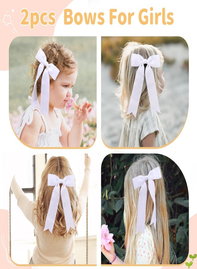 NCMAMA 2pcs White Bows for Girls Grosgrain Ribbon Alligator Hair Clips Hair Barrettes Hair Accessories for Girl Teens Kids Toddler with Long Tail - Image 5