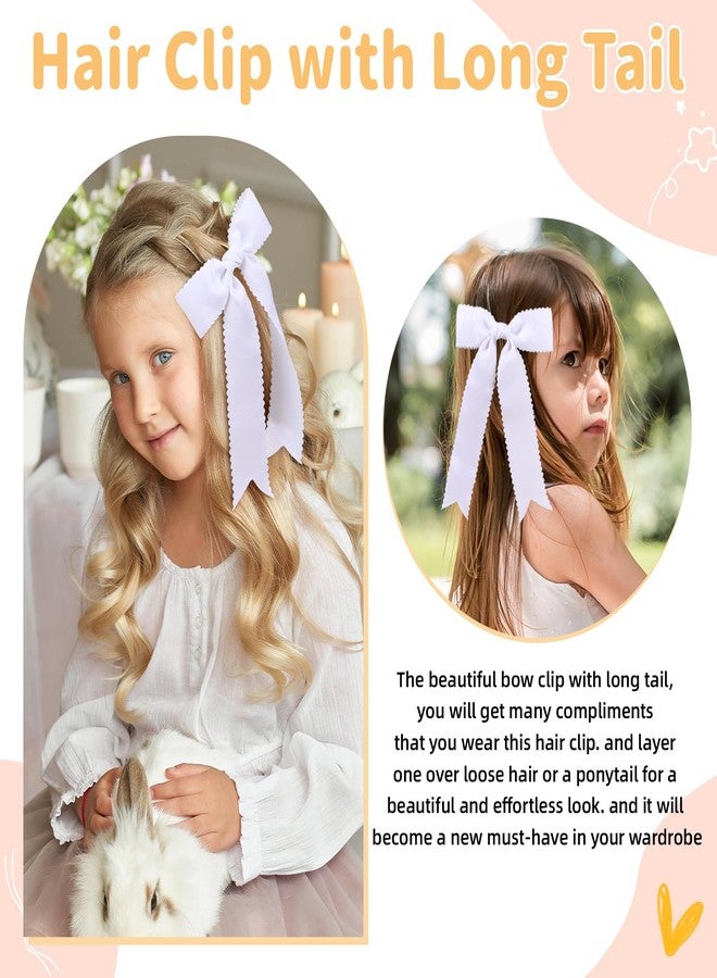 NCMAMA 2pcs White Bows for Girls Grosgrain Ribbon Alligator Hair Clips Hair Barrettes Hair Accessories for Girl Teens Kids Toddler with Long Tail - Image 3