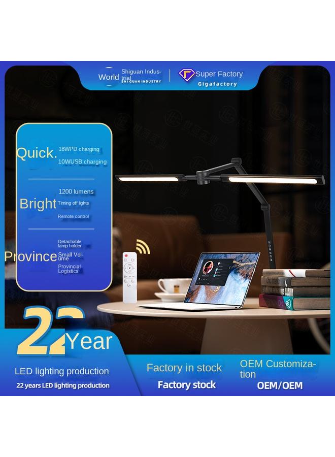 Bluejw New Double-head Clip Desk Lamp LED Folding Dormitory Computer Lighting USB Output Long Arm Desktop Remote Control Clip Lamp - Image 2