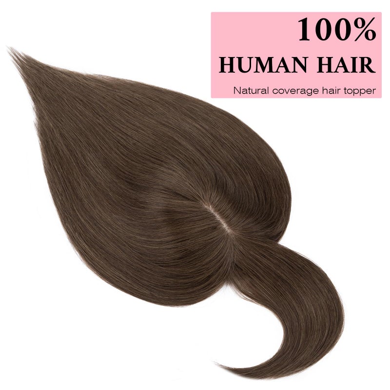 SEGO 100% Real Human Hair Toppers, with Air Bangs, Silk Base 150% Density, Clip in Topper, 2.7â€x5.1â€, HairPieces for Women, with Thinning/Hair Loss Cover Gray - Image 2