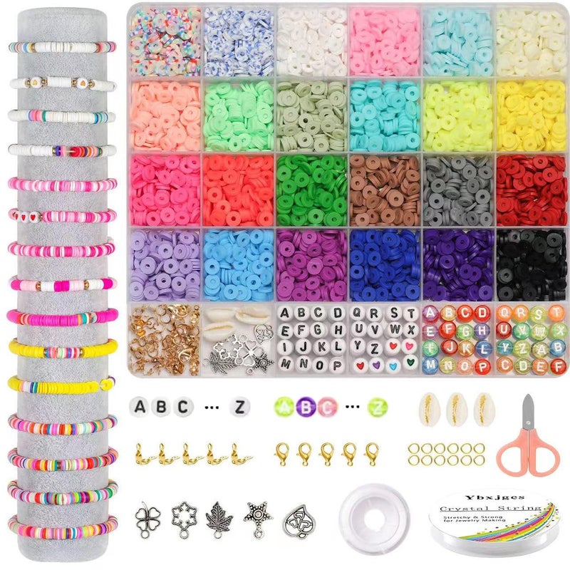 Ybxjges Clay Beads Bracelet Making Kit 3800Pcs Polymer Flat Beads for Jewelry Making Heishi Beads for Friendship Bracelet Kit with Charm Kit for DIY Crafts Gifts for Girls Age 612