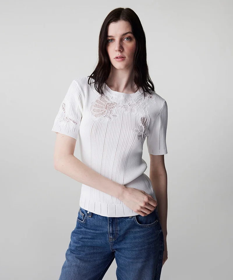 Ipekyol Embroidered Mixed Knit Top